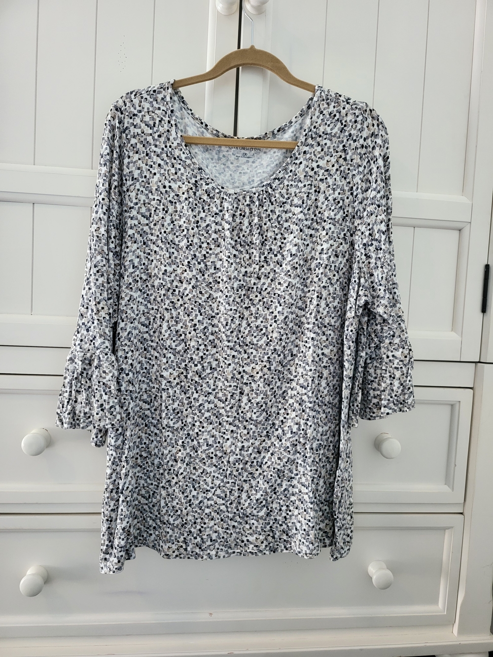 Women's 2X Croft&Barrow Gray/White Speckle Print Ruffle-Sleeve Top